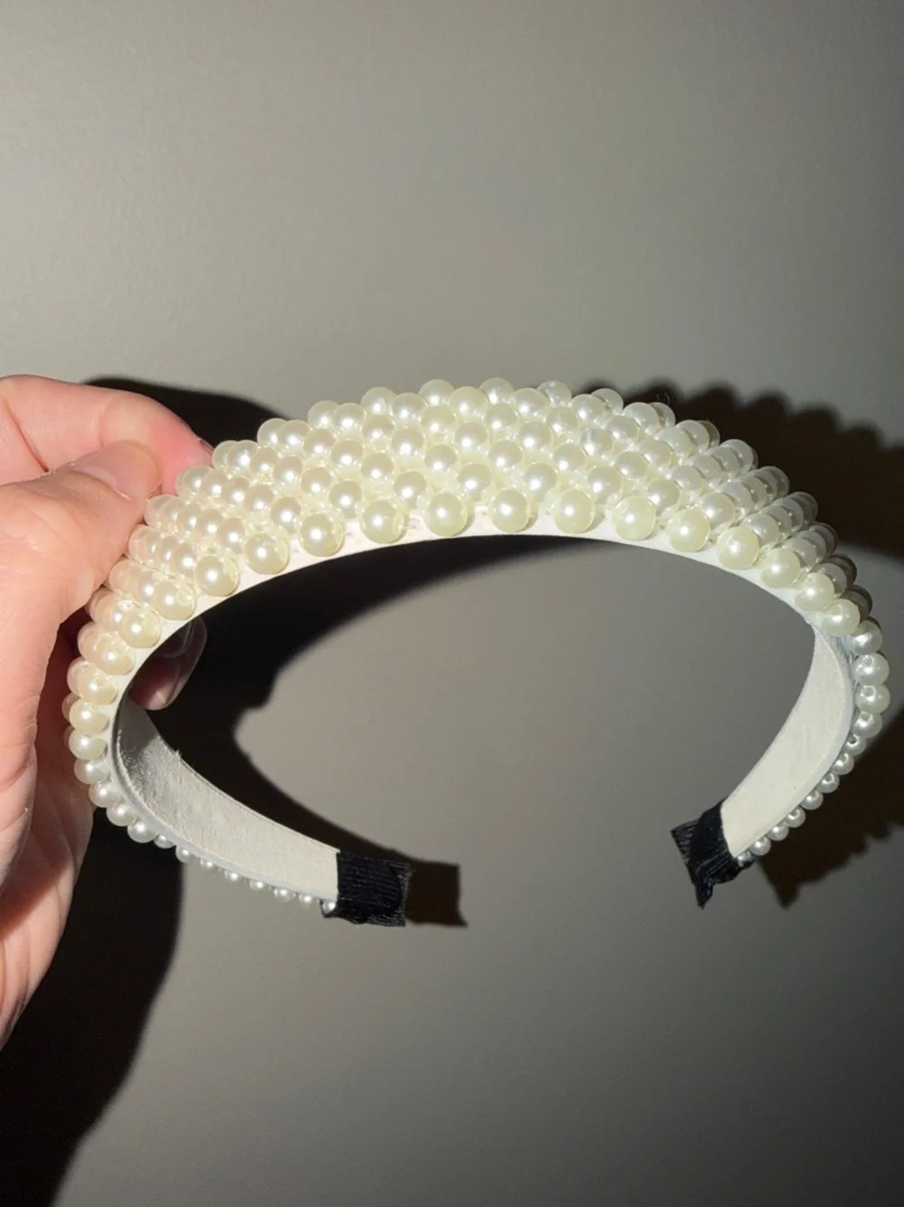 Pearl and Crystal Headband Set with Floral Lace Elastic Band - White